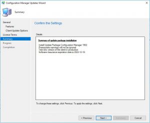 SCCM 1902 Upgrade Summary