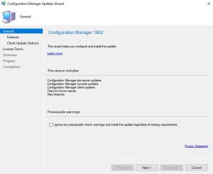 SCCM 1902 Upgrade Wizard