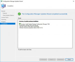 SCCM Upgrade 1902 Completed