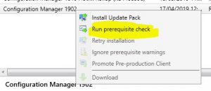 SCCM Upgrade Run Prerequisite Check