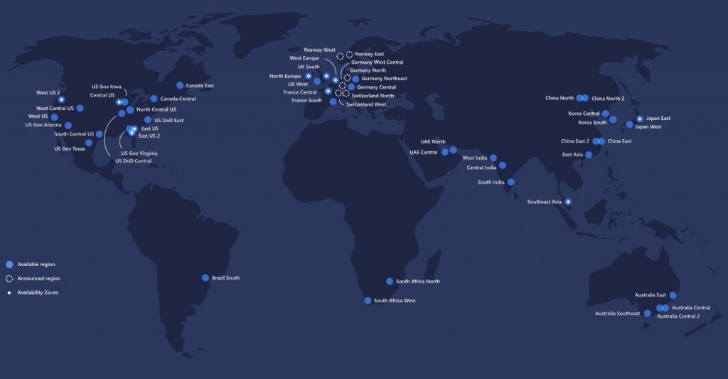 Azure Datacentre Regions
