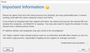 Clone Azure VM Warning