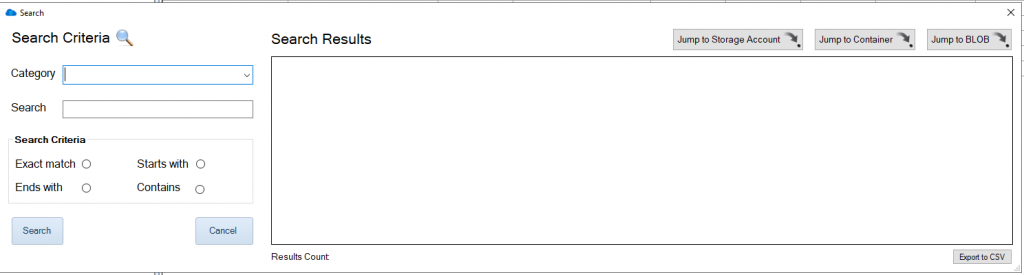 Azure Blob Search Window